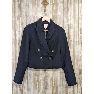 Joie Double Breasted Cropped Blazer Suit Jacket Navy Blue Preppy Career XS NWT